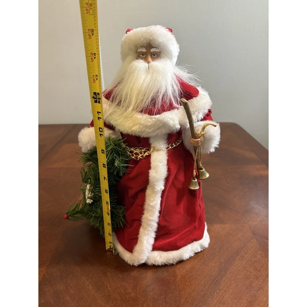 Vintage Christmas Santa Claus Tree Topper‎ Standing Velvet Robe Long Beard 15